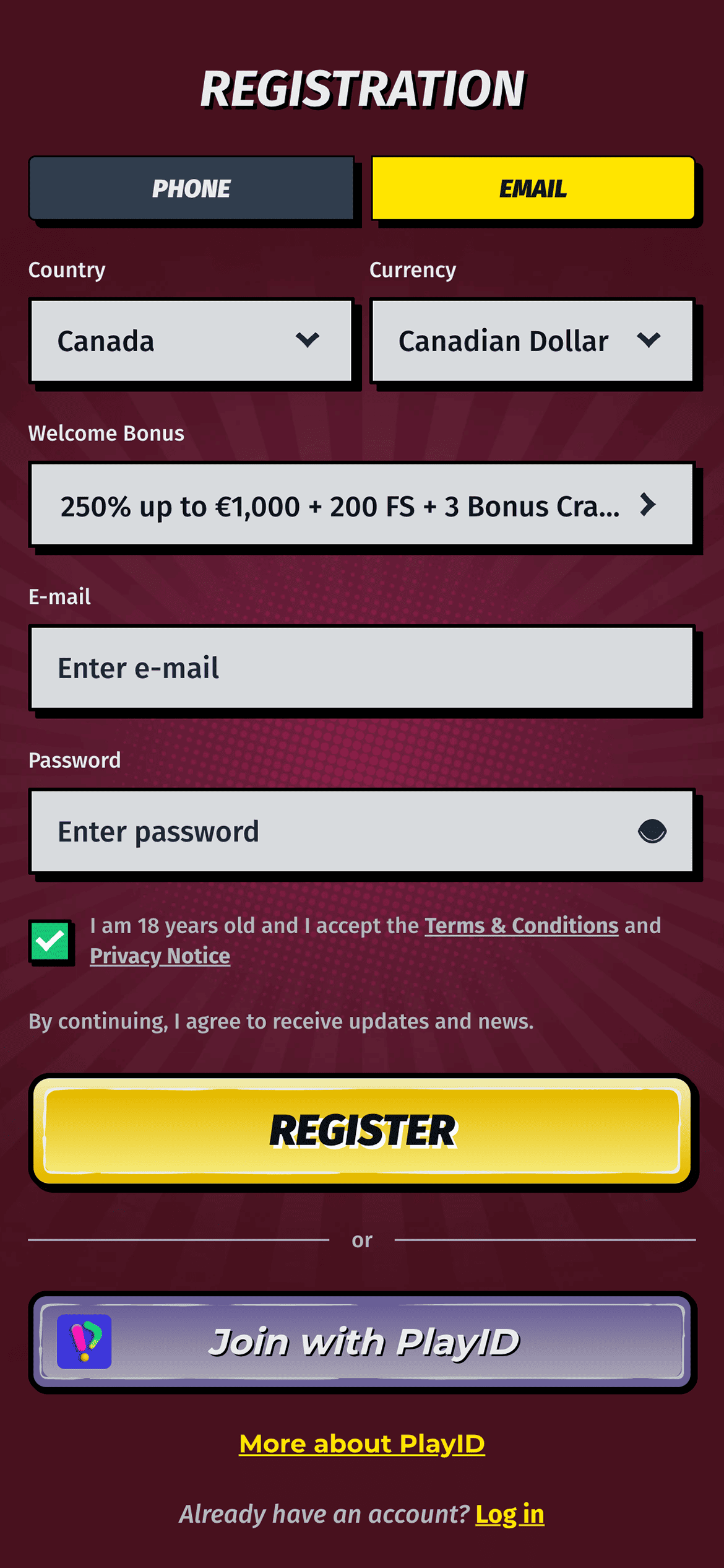 Allyspin registration form step 2